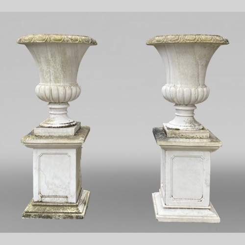 Pair of white marble Medici vases, 1980