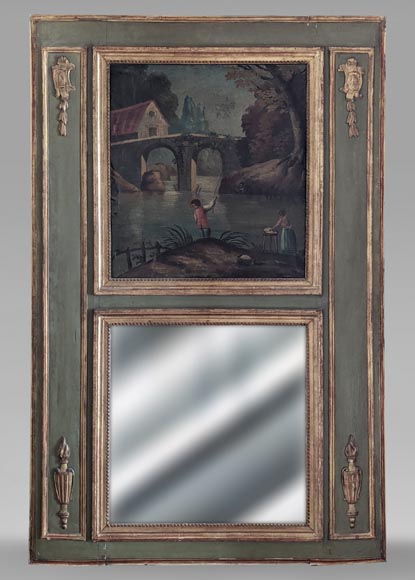 Louis XVI period trumeau decorated with an oil on canvas depicting a river bank Louis XVI period trumeau decorated with an oil on canvas depicting a river bank-0