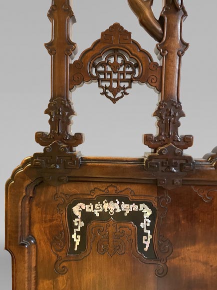 Gabriel VIARDOT, Japonist bed with a canopy and accompanying nightstand, second half of the 19th century Gabriel VIARDOT, Japonist bed with a canopy and accompanying nightstand, second half of the 19th century-7