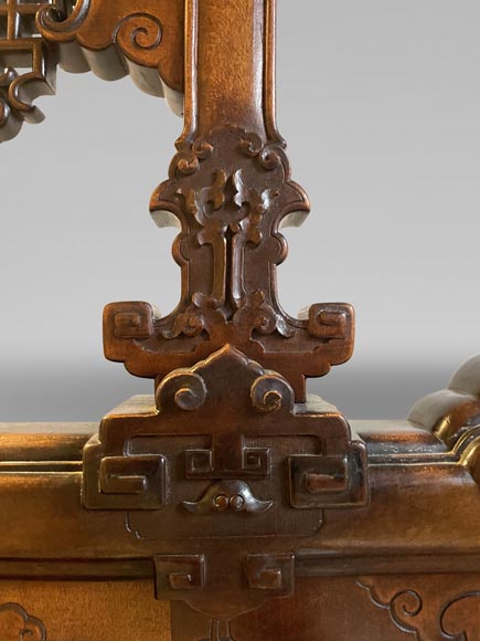 Gabriel VIARDOT, Japonist bed with a canopy and accompanying nightstand, second half of the 19th century Gabriel VIARDOT, Japonist bed with a canopy and accompanying nightstand, second half of the 19th century-9