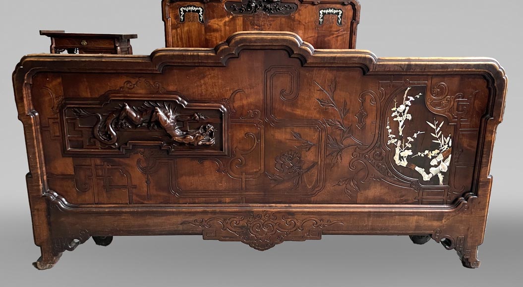 Gabriel VIARDOT, Japonist bed with a canopy and accompanying nightstand, second half of the 19th century Gabriel VIARDOT, Japonist bed with a canopy and accompanying nightstand, second half of the 19th century-13