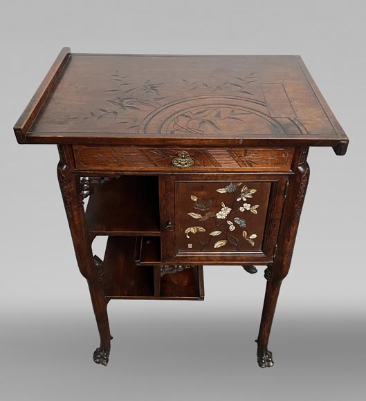 Gabriel VIARDOT, Japonist bed with a canopy and accompanying nightstand, second half of the 19th century Gabriel VIARDOT, Japonist bed with a canopy and accompanying nightstand, second half of the 19th century-16