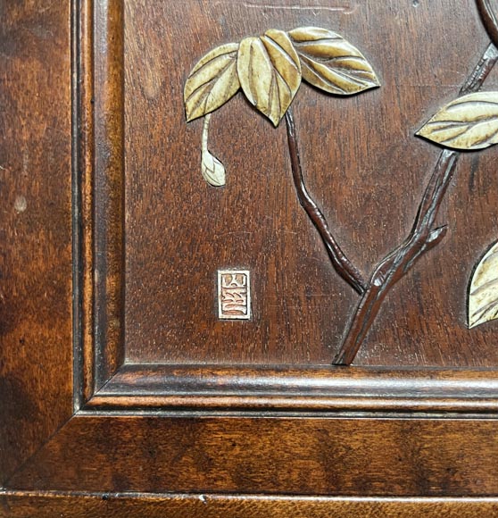 Gabriel VIARDOT, Japonist bed with a canopy and accompanying nightstand, second half of the 19th century Gabriel VIARDOT, Japonist bed with a canopy and accompanying nightstand, second half of the 19th century-19