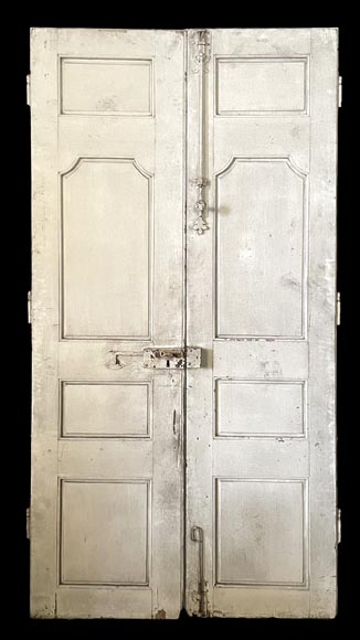 Large Antique Molded Double Door in Softwood, Oxblood Red Paint Large Antique Molded Double Door in Softwood, Oxblood Red Paint-1