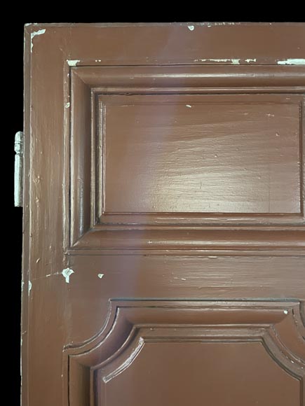 Large Antique Molded Double Door in Softwood, Oxblood Red Paint Large Antique Molded Double Door in Softwood, Oxblood Red Paint-2