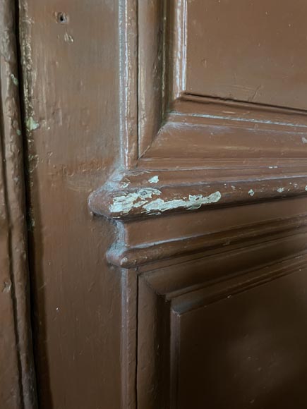 Large Antique Molded Double Door in Softwood, Oxblood Red Paint Large Antique Molded Double Door in Softwood, Oxblood Red Paint-5