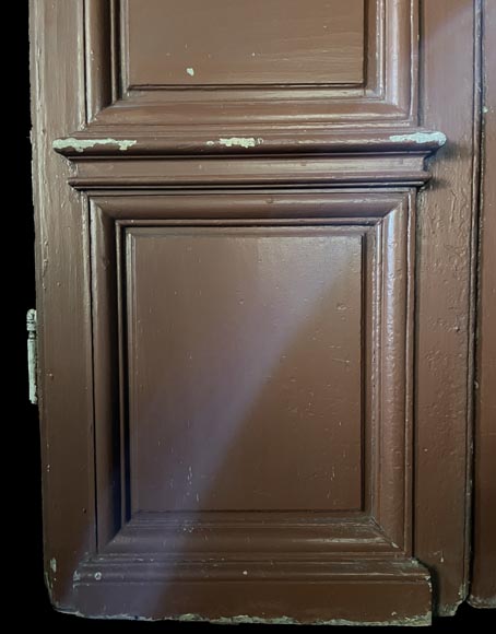 Large Antique Molded Double Door in Softwood, Oxblood Red Paint Large Antique Molded Double Door in Softwood, Oxblood Red Paint-6