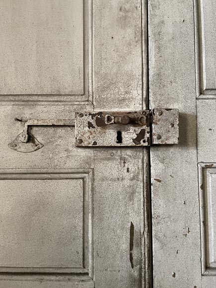 Large Antique Molded Double Door in Softwood, Oxblood Red Paint Large Antique Molded Double Door in Softwood, Oxblood Red Paint-7