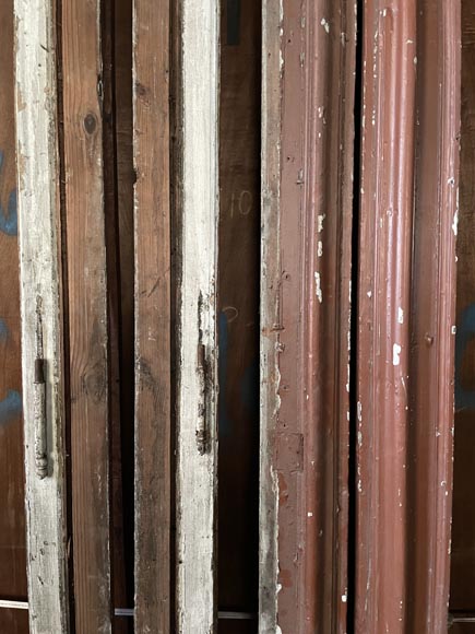 Large Antique Molded Double Door in Softwood, Oxblood Red Paint Large Antique Molded Double Door in Softwood, Oxblood Red Paint-12