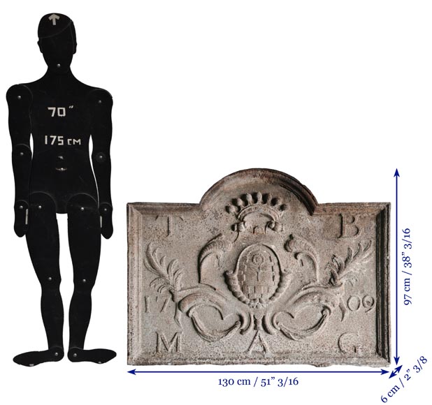 Large fireback with coat of arms dated 1709 Large fireback with coat of arms dated 1709-10