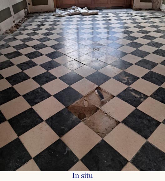 Checkerboard floor in stone and black marble . Checkerboard floor in stone and black marble .-4