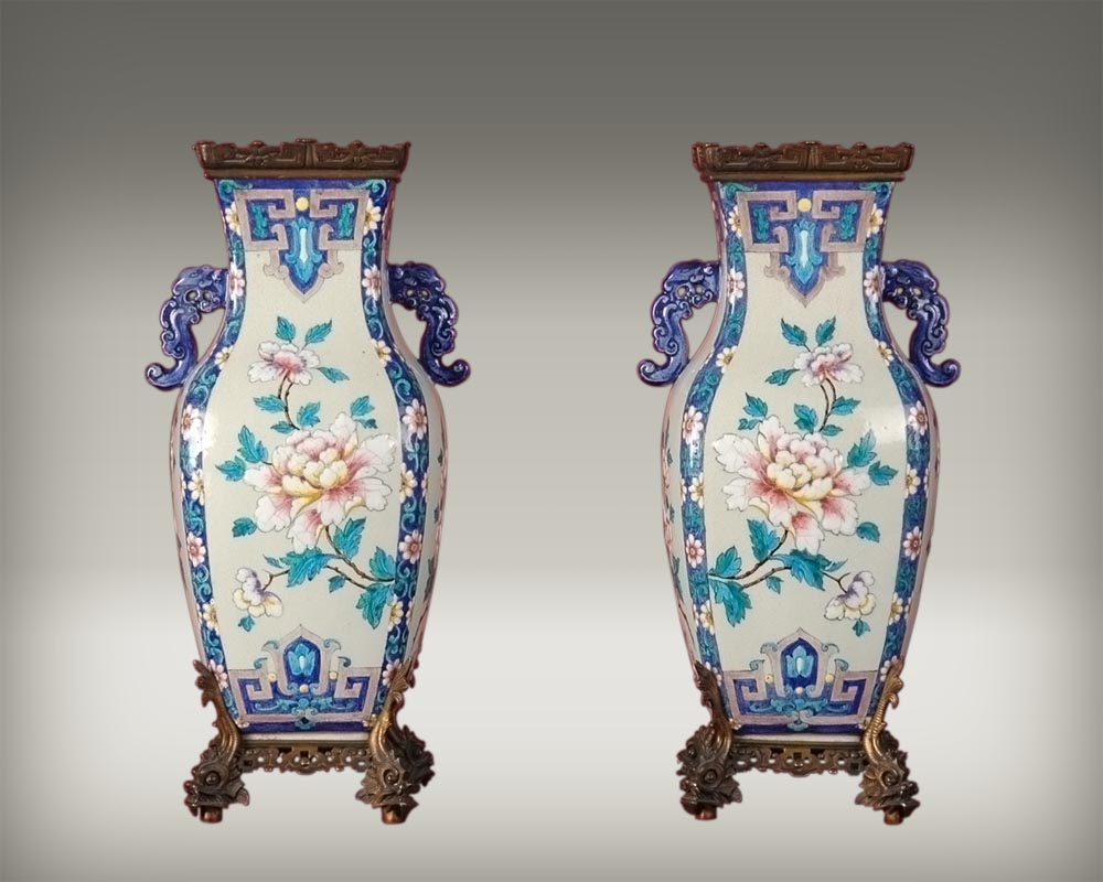 Pair of Japenese Vases by Alphonse Giroux and Charles Ficquenet Pair of Japenese Vases by Alphonse Giroux and Charles Ficquenet-0