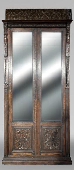 Monumental Napoleon III Carved Oak Glazed Double Door - Renaissance Style Monumental Napoleon III Carved Oak Glazed Double Door - Renaissance Style-0