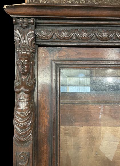 Monumental Napoleon III Carved Oak Glazed Double Door - Renaissance Style Monumental Napoleon III Carved Oak Glazed Double Door - Renaissance Style-2