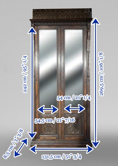 Monumental Napoleon III Carved Oak Glazed Double Door - Renaissance Style Monumental Napoleon III Carved Oak Glazed Double Door - Renaissance Style-13