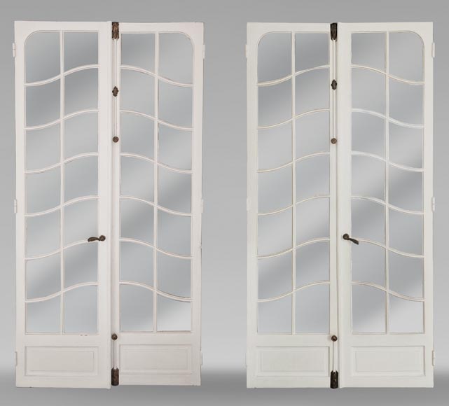 Pair of Napoleon III-style double doors with small glazed panels Pair of Napoleon III-style double doors with small glazed panels-0