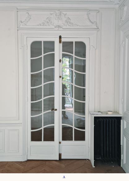 Pair of Napoleon III-style double doors with small glazed panels Pair of Napoleon III-style double doors with small glazed panels-1