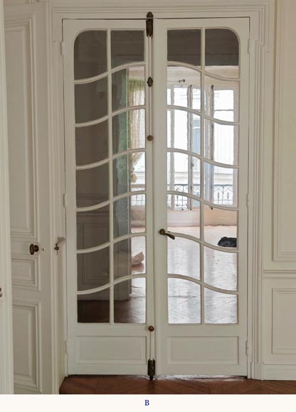 Pair of Napoleon III-style double doors with small glazed panels Pair of Napoleon III-style double doors with small glazed panels-6