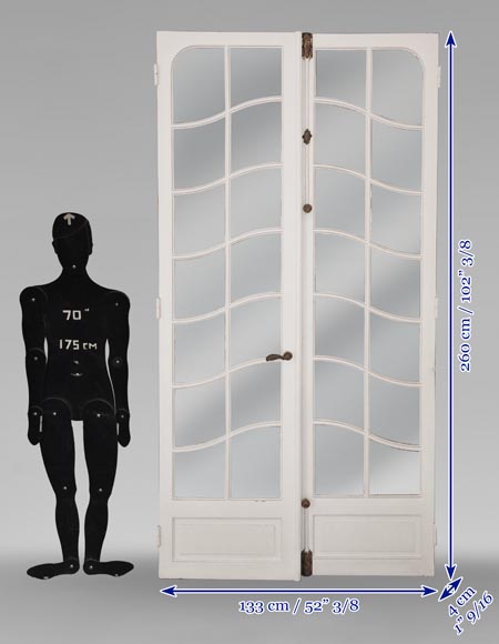 Pair of Napoleon III-style double doors with small glazed panels Pair of Napoleon III-style double doors with small glazed panels-13