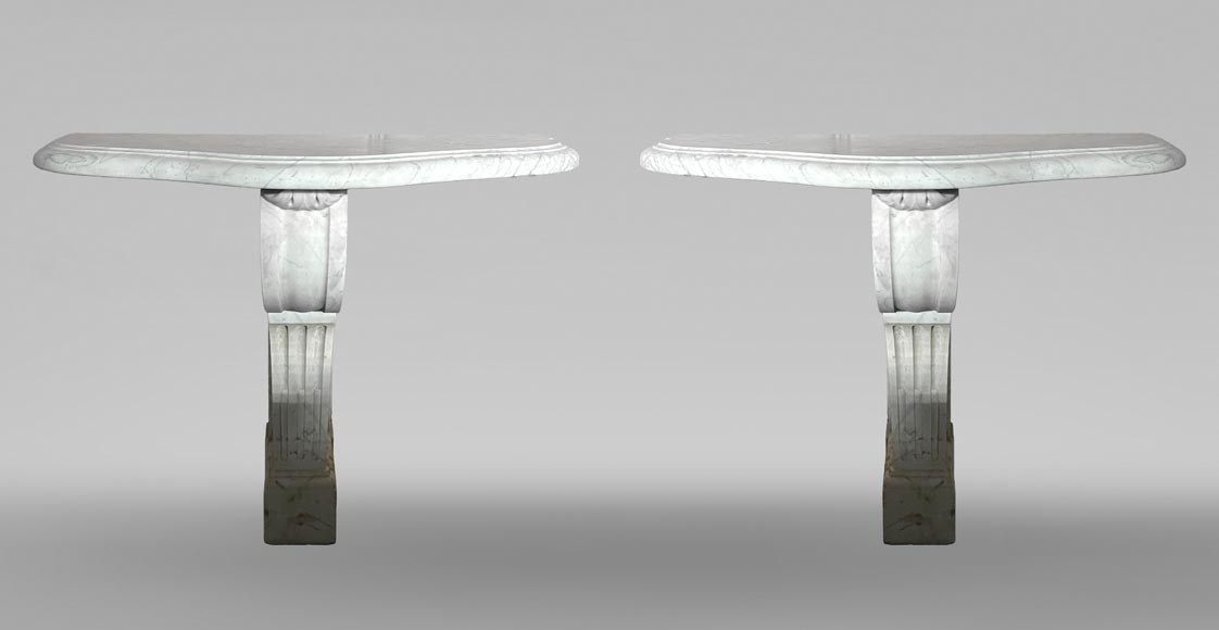 Pair of Consoles in Carrara Marble Pair of Consoles in Carrara Marble-0