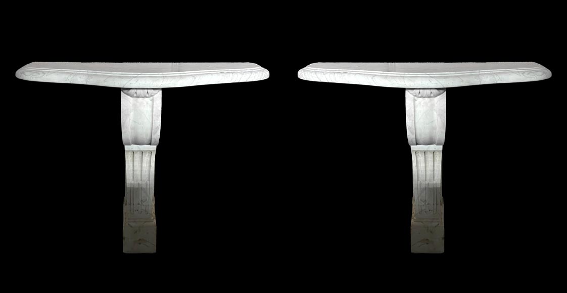 Pair of Consoles in Carrara Marble Pair of Consoles in Carrara Marble-5