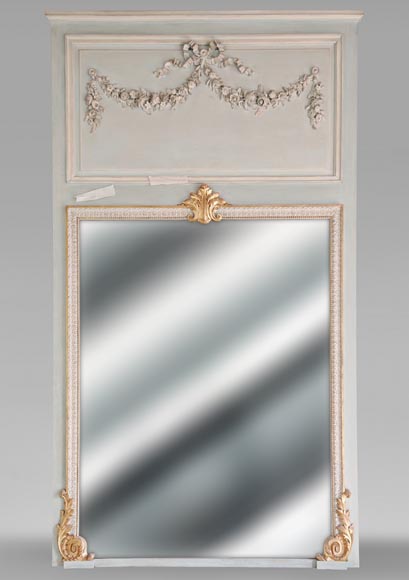 Napoleon III style trumeau in wood adorned with a garland of flowers Napoleon III style trumeau in wood adorned with a garland of flowers-0