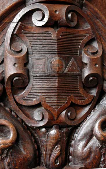 Large Oak antique mantel with Hood from a Chateau Large Oak antique mantel with Hood from a Chateau-3