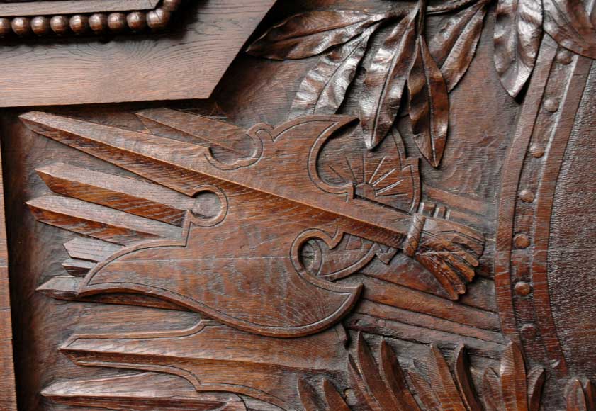 Large Oak antique mantel with Hood from a Chateau Large Oak antique mantel with Hood from a Chateau-4