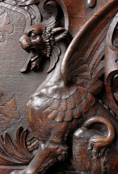 Large Oak antique mantel with Hood from a Chateau Large Oak antique mantel with Hood from a Chateau-5