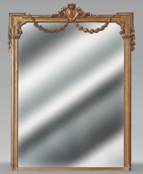 Large Napoleon III-style gilded trumeau with laurel garland Large Napoleon III-style gilded trumeau with laurel garland-0