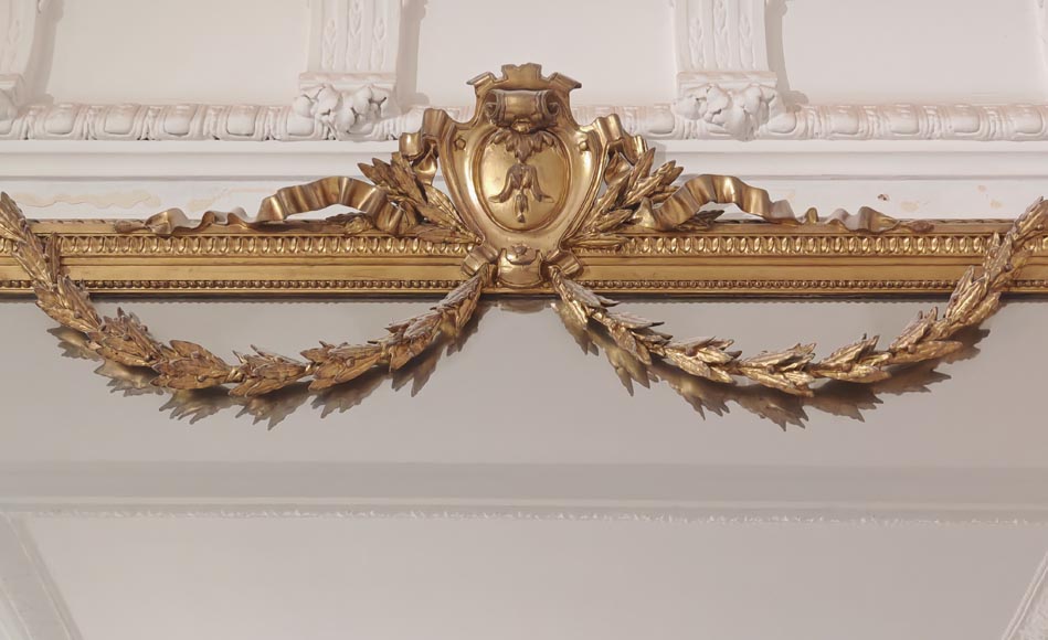 Large Napoleon III-style gilded trumeau with laurel garland Large Napoleon III-style gilded trumeau with laurel garland-1