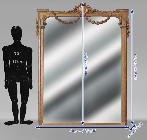 Large Napoleon III-style gilded trumeau with laurel garland Large Napoleon III-style gilded trumeau with laurel garland-8