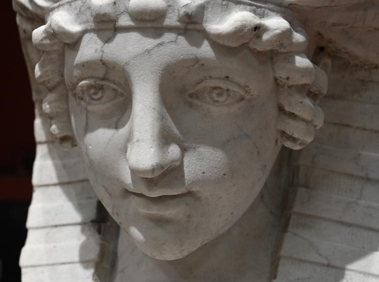 Pair of Sculpted Carrara Marble Sphinxes, 19th Century Pair of Sculpted Carrara Marble Sphinxes, 19th Century-6