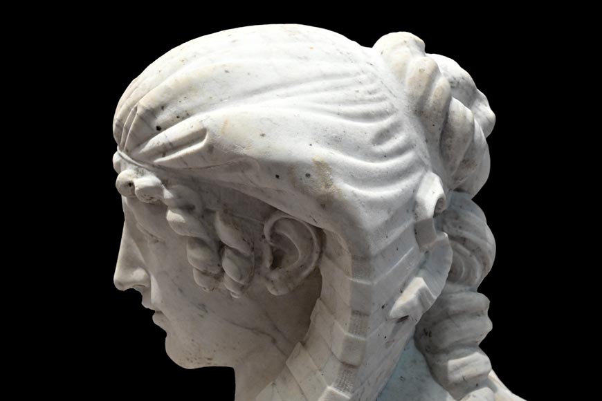 Pair of Sculpted Carrara Marble Sphinxes, 19th Century Pair of Sculpted Carrara Marble Sphinxes, 19th Century-9