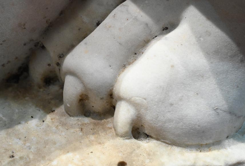 Pair of Sculpted Carrara Marble Sphinxes, 19th Century Pair of Sculpted Carrara Marble Sphinxes, 19th Century-14