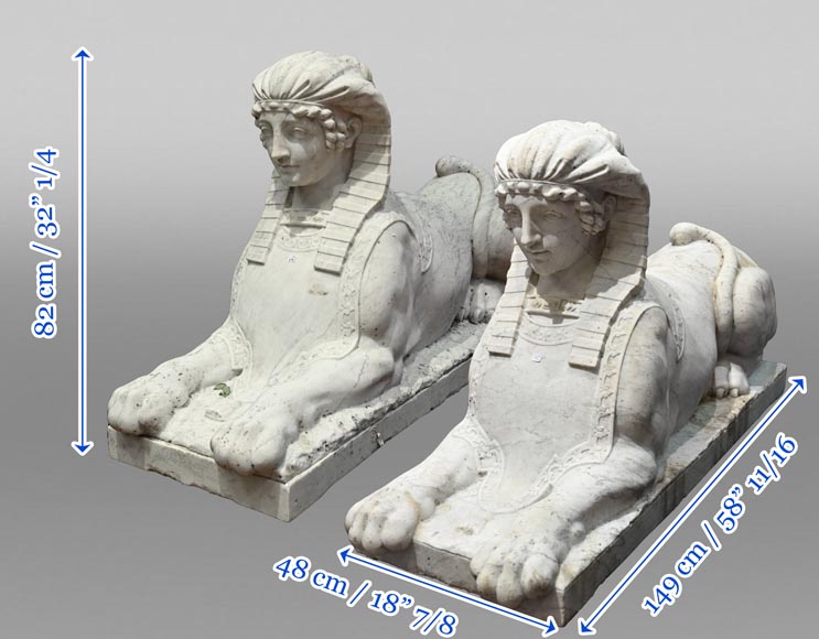 Pair of Sculpted Carrara Marble Sphinxes, 19th Century Pair of Sculpted Carrara Marble Sphinxes, 19th Century-15