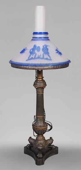 Napoleon III period lamp with engraved glass shade in Greek Revival style Napoleon III period lamp with engraved glass shade in Greek Revival style-0