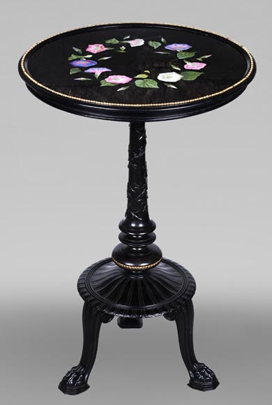 Julien-Nicolas RIVART, Napoleon III Style Gueridon by Julien-Nicolas RIVART – Floral Marquetry on Marble Top Julien-Nicolas RIVART, Napoleon III Style Gueridon by Julien-Nicolas RIVART – Floral Marquetry on Marble Top-0