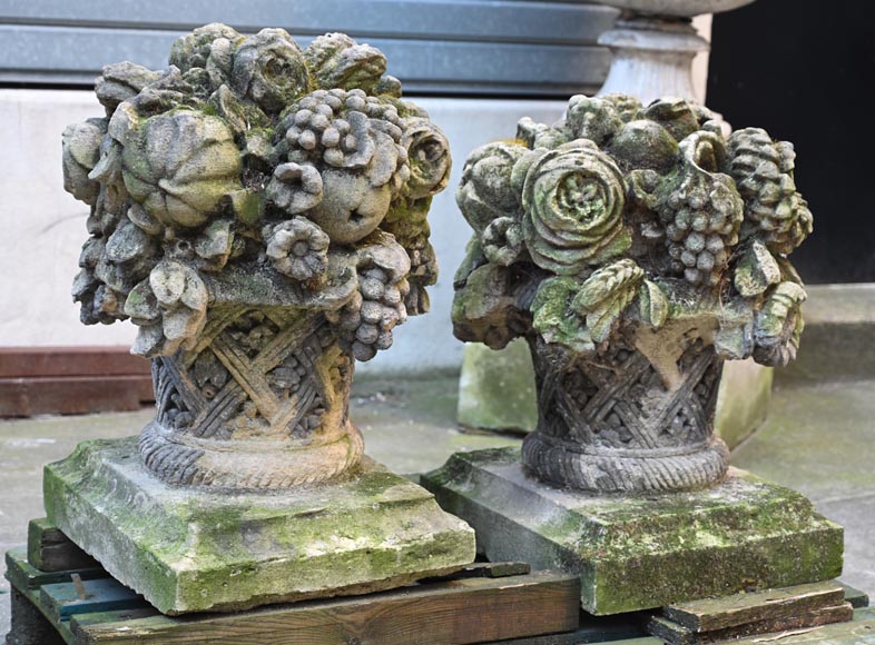 Pair of stone flower baskets Pair of stone flower baskets-1