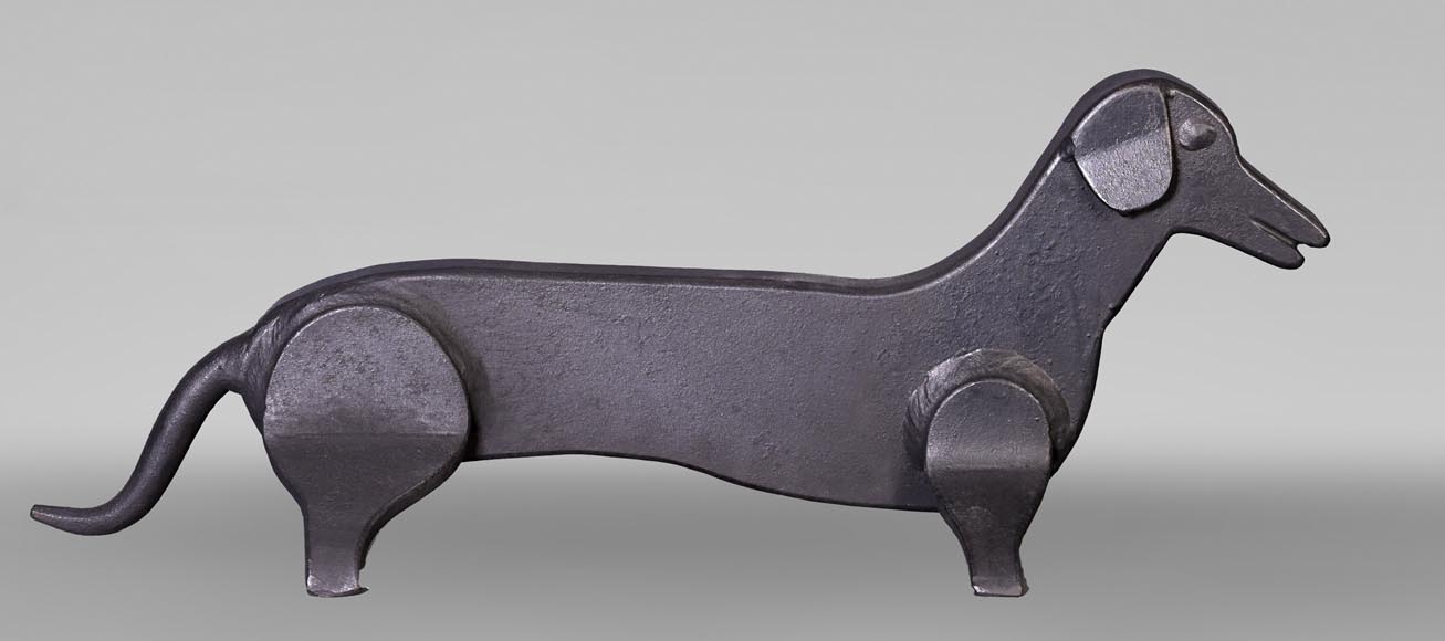 Pair of Wrought Iron Dachshund Andirons, 1950 Pair of Wrought Iron Dachshund Andirons, 1950-1