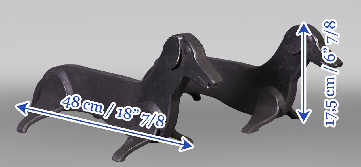 Pair of Wrought Iron Dachshund Andirons, 1950 Pair of Wrought Iron Dachshund Andirons, 1950-5