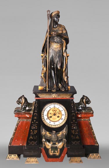 Emile Hébert and Georges Servant, Egyptian Revival Clock, 19th Century Emile Hébert and Georges Servant, Egyptian Revival Clock, 19th Century-0