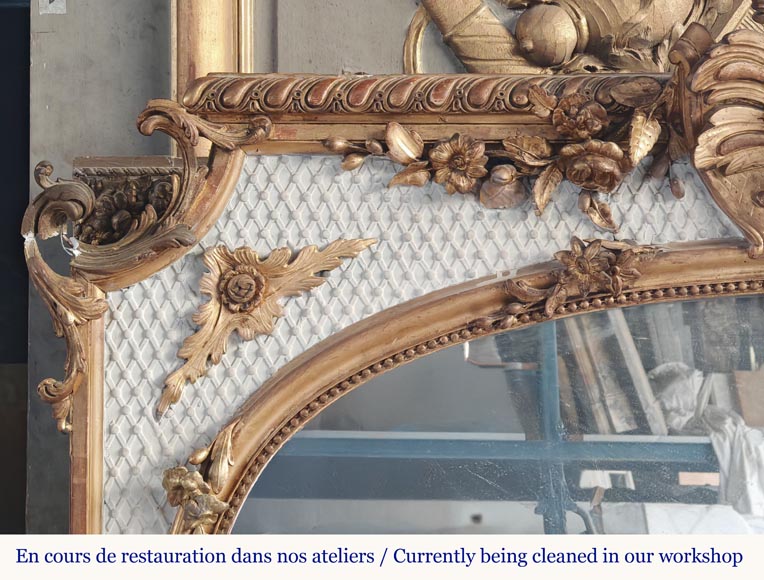 Napoleon III style trumeau, two-tone gilded and painted Napoleon III style trumeau, two-tone gilded and painted-2