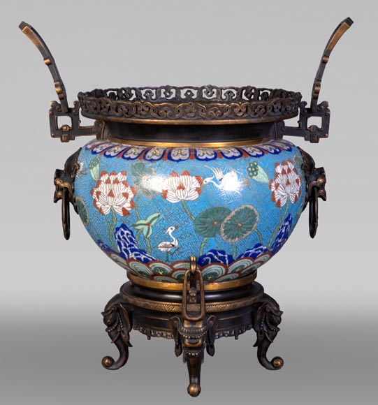 Cloisonné and Bronze Vase, Signed BARBEDIENNE, in the Style of Édouard LIÈVRE Cloisonné and Bronze Vase, Signed BARBEDIENNE, in the Style of Édouard LIÈVRE-0