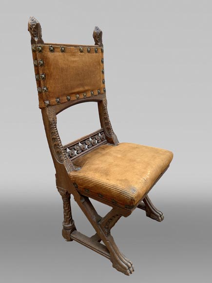 Eugène GRASSET (designer) and FULGRAFF (cabinetmaker), set of 6 carved oak chairs, Paris, 1880–1885 Eugène GRASSET (designer) and FULGRAFF (cabinetmaker), set of 6 carved oak chairs, Paris, 1880–1885-0