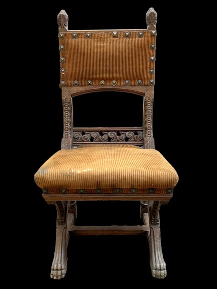 Eugène GRASSET (designer) and FULGRAFF (cabinetmaker), set of 6 carved oak chairs, Paris, 1880–1885 Eugène GRASSET (designer) and FULGRAFF (cabinetmaker), set of 6 carved oak chairs, Paris, 1880–1885-2