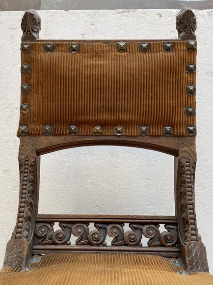 Eugène GRASSET (designer) and FULGRAFF (cabinetmaker), set of 6 carved oak chairs, Paris, 1880–1885 Eugène GRASSET (designer) and FULGRAFF (cabinetmaker), set of 6 carved oak chairs, Paris, 1880–1885-6