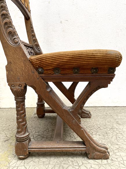 Eugène GRASSET (designer) and FULGRAFF (cabinetmaker), set of 6 carved oak chairs, Paris, 1880–1885 Eugène GRASSET (designer) and FULGRAFF (cabinetmaker), set of 6 carved oak chairs, Paris, 1880–1885-9