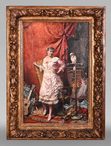 oung Woman with Cockatoo — Painting by Joseph Henri CONDAMIN oung Woman with Cockatoo — Painting by Joseph Henri CONDAMIN-0