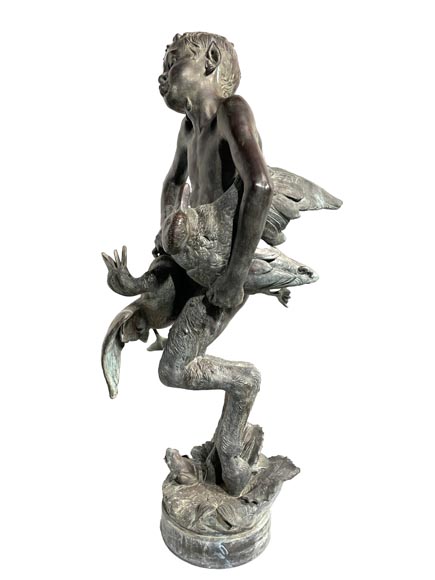 Bronze Fountain Sculpture, Italy, 19th Century Satyr Holding Ducks Bronze Fountain Sculpture, Italy, 19th Century Satyr Holding Ducks-1
